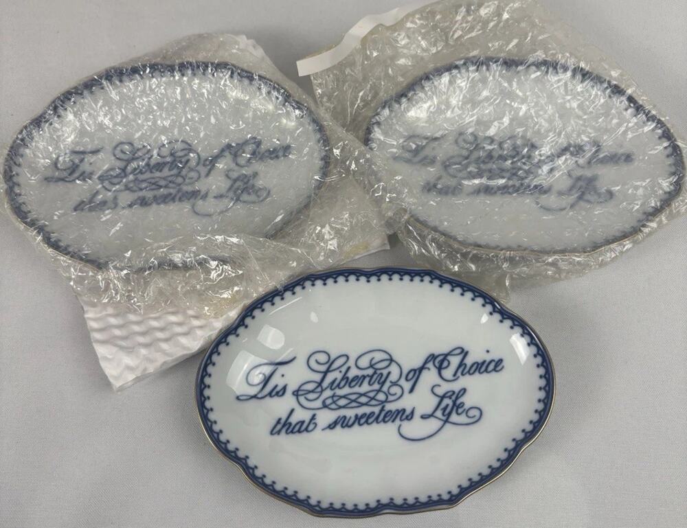 Mottahedeh " TIS LIBERTY OF CHOICE THAT SWEETENS LIFE Historic saucers lot of 3